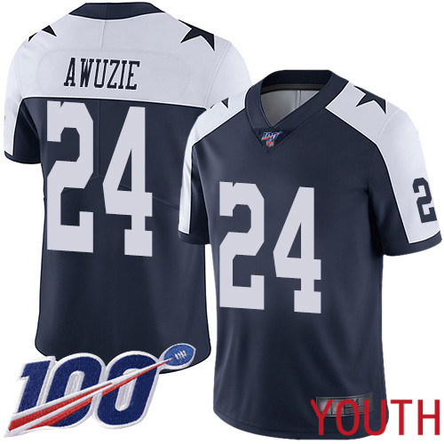 Youth Dallas Cowboys Limited Navy Blue Chidobe Awuzie Alternate #24 100th Season Vapor Untouchable Throwback NFL Jersey